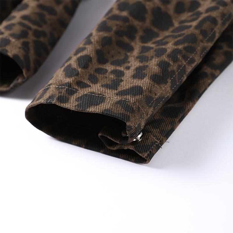 Vintage Damen Schnürjacke Leopardenmuster Kurzjacke Mode Slim Reverskragen mit Taschen Mantel Neu Herbst Damen Oberbekleidung