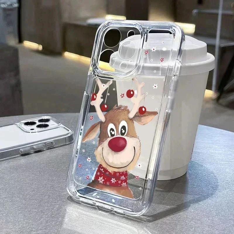 Soft Clear Phone Case For iPhone 17 16 11 12 13 14 15 Pro Max XS XR X 7 8  Cute Cartoon Santa Claus Elk Snowman Christmas Cover