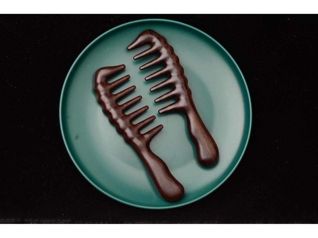 Ebony Ash Wood Wide-Tooth Meridian Massage Comb with Round Drum Handle
