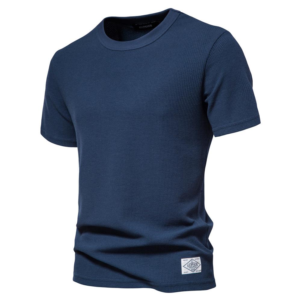 Spring and Summer New Waffle T-shirt Men's Round Neck Basic Solid Color