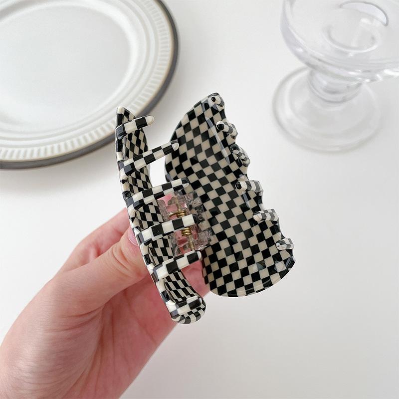 Sophisticated 78cm Acetate Hair Clip Featuring Classic Red White Checkered Pattern For Women Elegant
