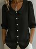 European and American design sense niche commuter linen new spinning shirt short sleeve loose v-neck women's summer