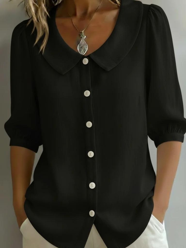 European and American design sense niche commuter linen new spinning shirt short sleeve loose v-neck women's summer
