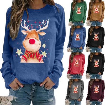 Vintage Printed Pullovers Women Christmas Casual Loose Thin Hoodie Ladies Deer Head 3d Sweatshirt