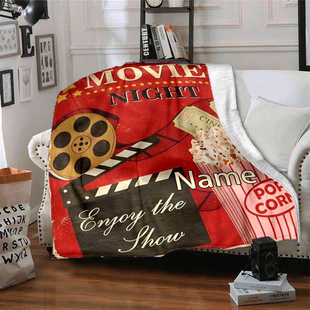 Movie Night Fun Throw Personalized Blanket Personalized Text Comfortable Texture Perfect For Sofa Couch Office Bed Picnics Four Seasons Universal