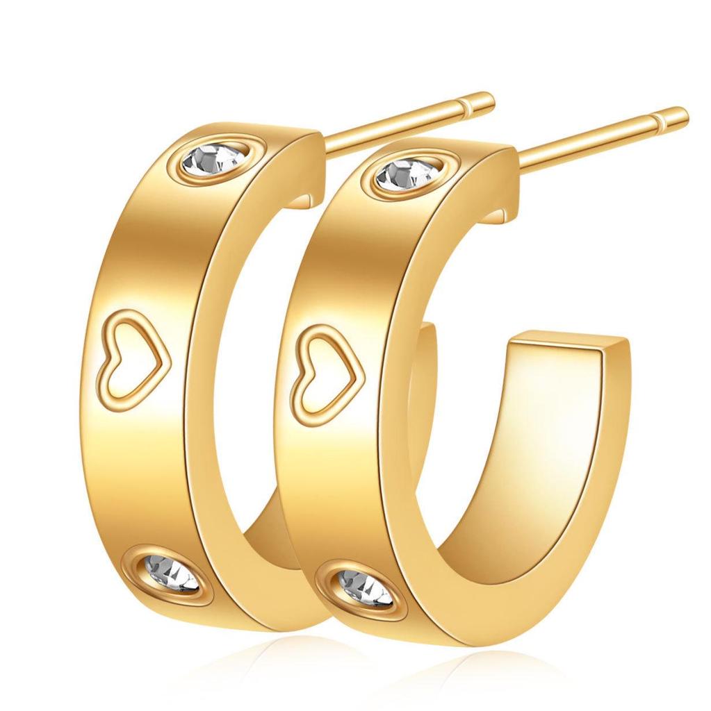 Orecchini Geometrici a U con Strass Moda Europea Americana, Orecchini a Bottone Cuore di Pesca in Acciaio di Titanio Acciaio Inossidabile 4MM