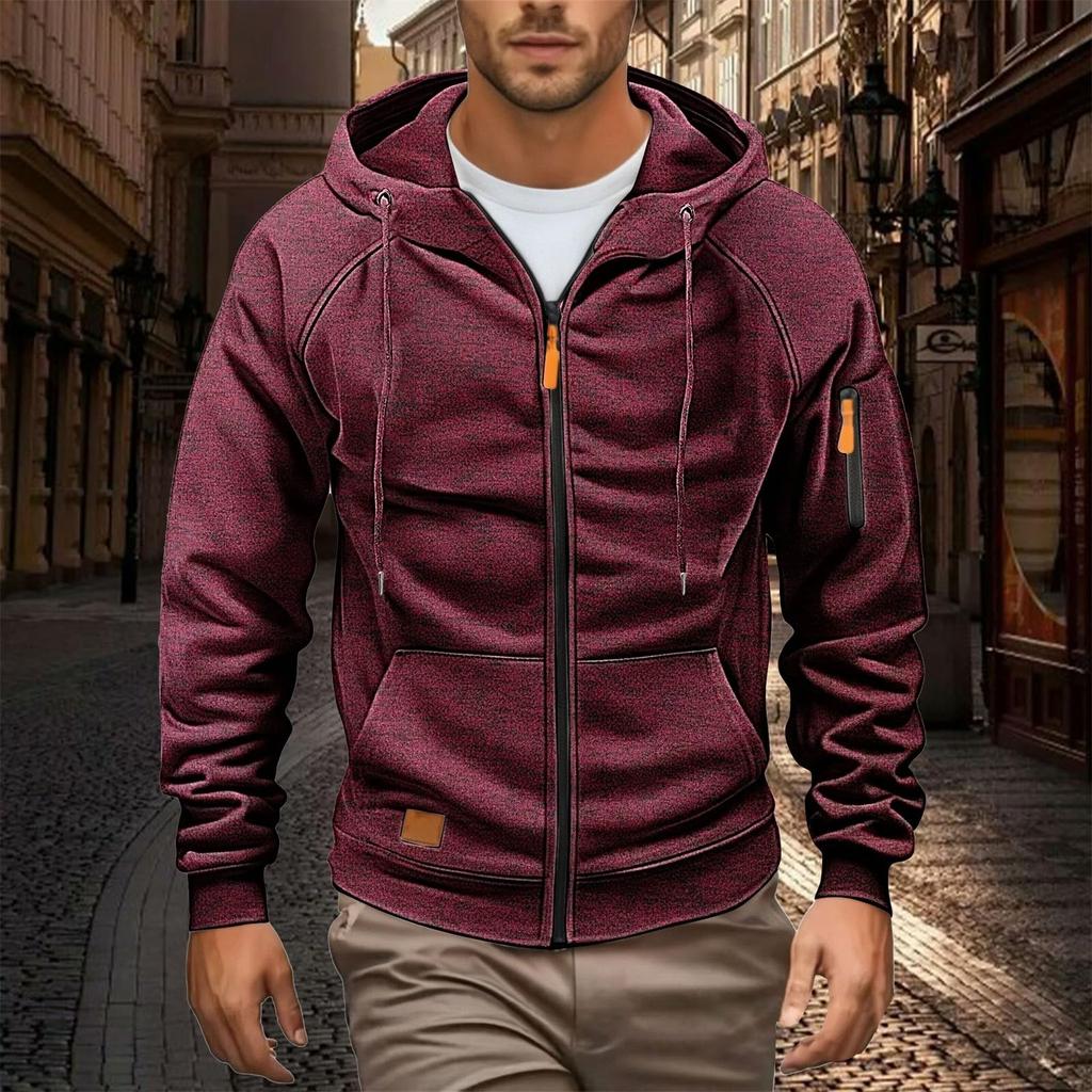 Pánská mikina na zip střední gramáže s plným zipem a dlouhým rukávem, pohodlná útulná mikina s kapucí a kapsami