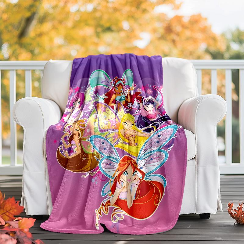 1pc W-Winx Club Theme Blanket - Digital Print, Polyester, Cozy for All Seasons, Perfect for Outdoor, and Travel
