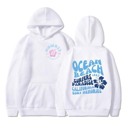 Ocean Beach Letter Printed Hoodies Hawaii Holiday Travel Trend Sweatshirt Fashion Long Sleeve Girls Y2K Pullover Clothing