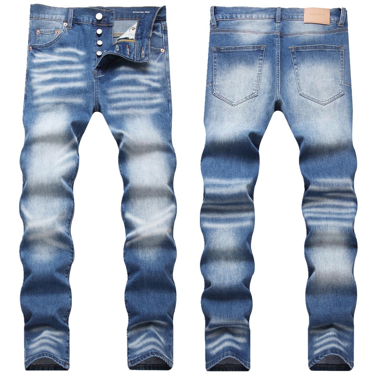 

New Stock PU Stable Style Blue Cat Whisker Youth Men s Street Fashion Slim Fit Elastic Versatile Single Item Pants 38 синий