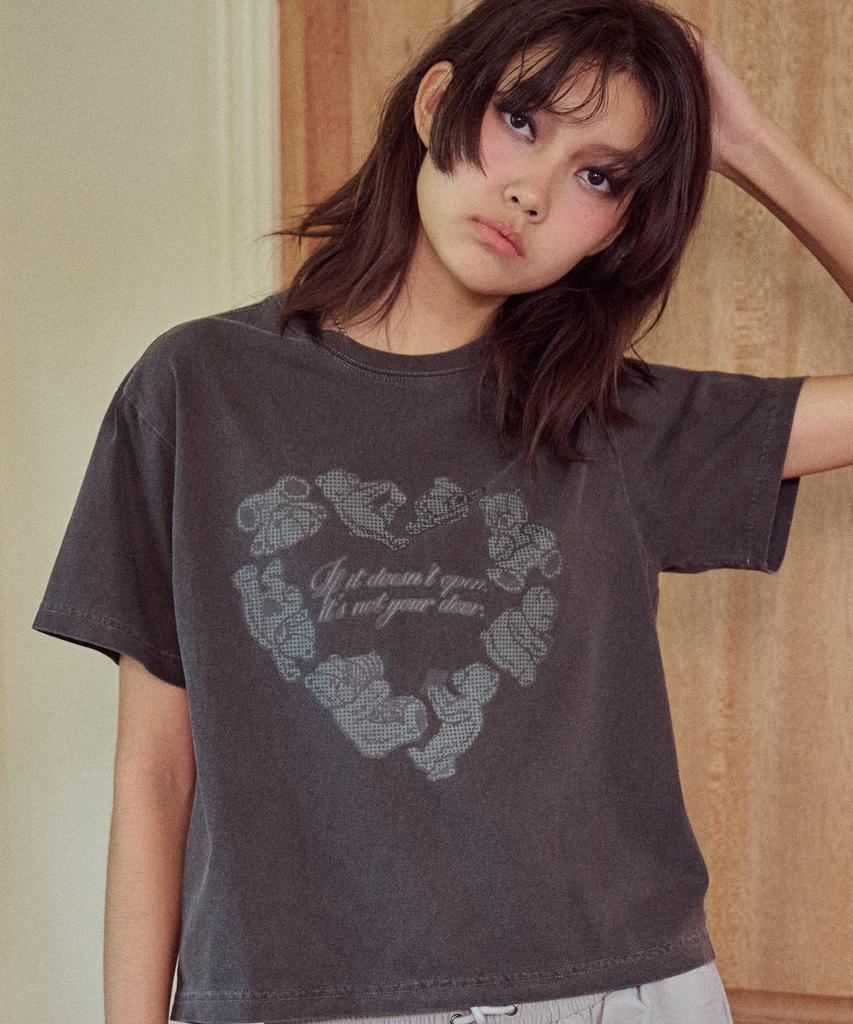 CPGN STUDIO Heartbear Pigment Crop Short Sleeve Tee Smoke Black