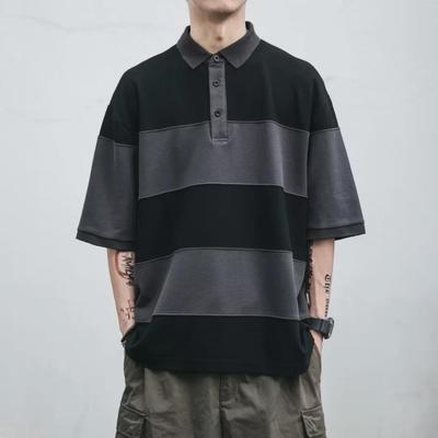 2024 Sommer Jungen Japanisches Retro Gestreiftes Poloshirt, Kurzarm, Lockere Passform, Trendiges Vielseitiges Revers-Top