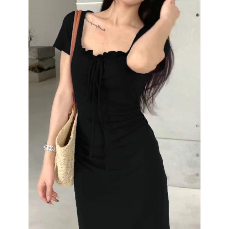 

Elegant French Style Short Sleeve Bodycon Mermaid Maxi Dress for Summer 2025 XL