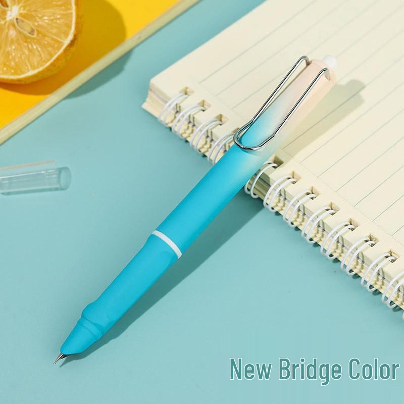 Refillable Ergonomic Fountain Pen for Students - Transparent Colored Plastic Design