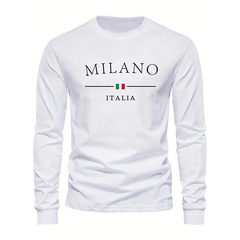 

Мужская черная рубашка с длинным рукавом с принтом букв Milano и флагом Италии Streetwear Топ S