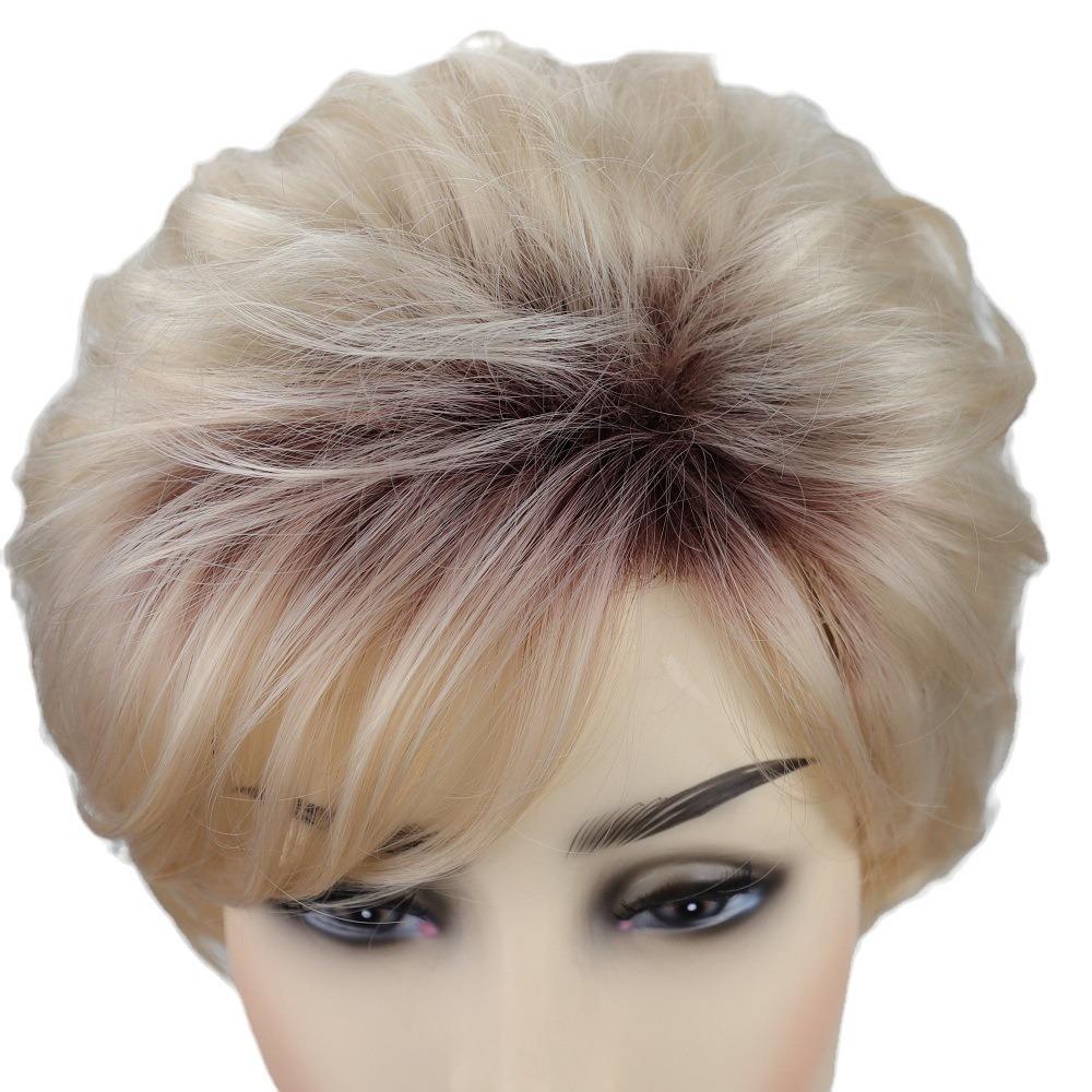 Damenperücke aus Kunsthaar, blond, kurz, geschichtet, lockig, mit Pony, für Damen, für den täglichen Gebrauch bei Partys, Kostüme, hitzebeständig