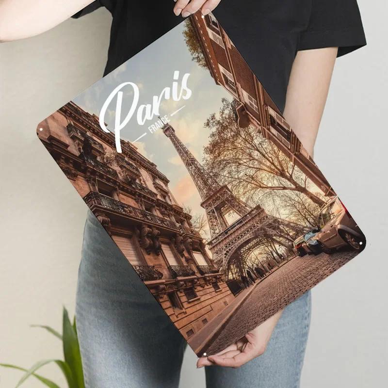Paris Metallschild Landschaftsposter Badezimmerdeko Benutzerdefinierte Blechschilder für Wandkunstdekoration Heimdekorationen Kunst der Wandmalereien