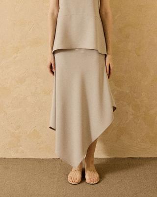 Wave Seoul Diagonal Asymmetrical Midi Skirt Gray
