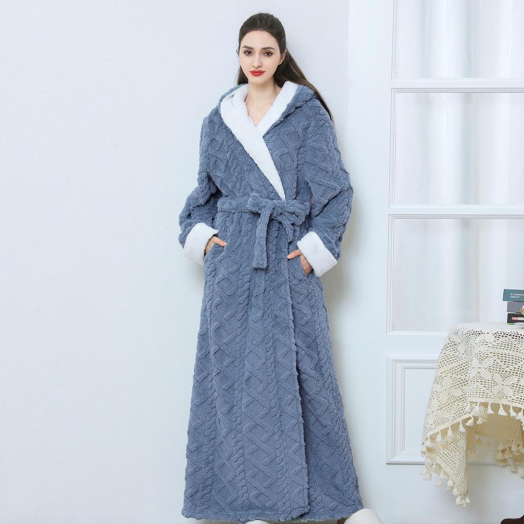 Halat de Baie cu Glugă de Iarnă pentru Bărbați Halate de Baie Lungi din Pluș cu Glugă Halat de Baie Confortabil și Călduros Halat de Spa Pufoasă cu Buzunare Halat de Casă pentru Bărbați Halate Pufoase din Fleece