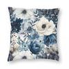 Navy White Watercolor Flowers Square Pillowcase Polyester Linen Velvet Creative Decor Throw Pillow Case Home Cushion Cover