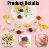 100 Pcs Mini Flowers for Crafts Multicolor Mini Roses Satin Roses with Green Leaves Small Satin Roses Tiny Artificial Fabric Flower Ornament Applique