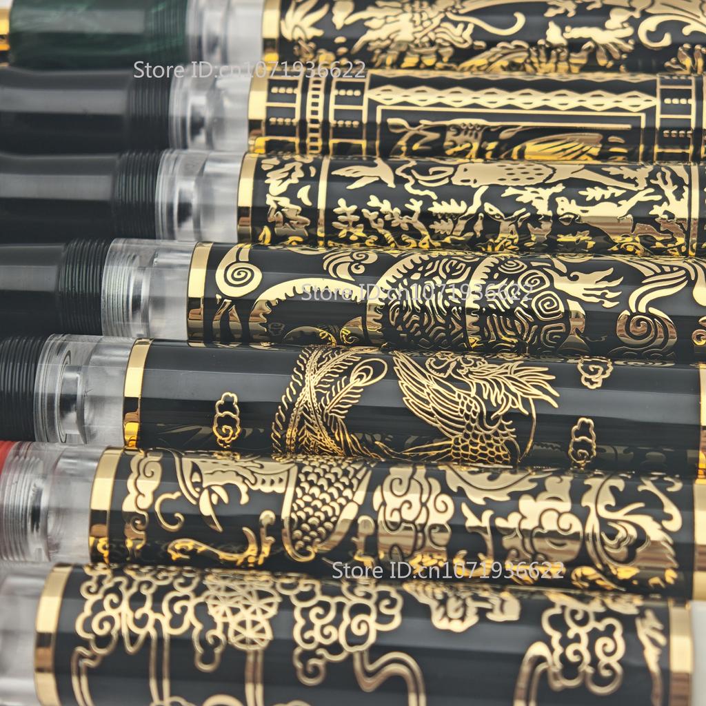 ADMOK M800 Divine Beast Essence Carved Edition No.6 Schmidt BOCK Piston Fountain Pen Plated 24K Dragon White Tiger Writing Pen