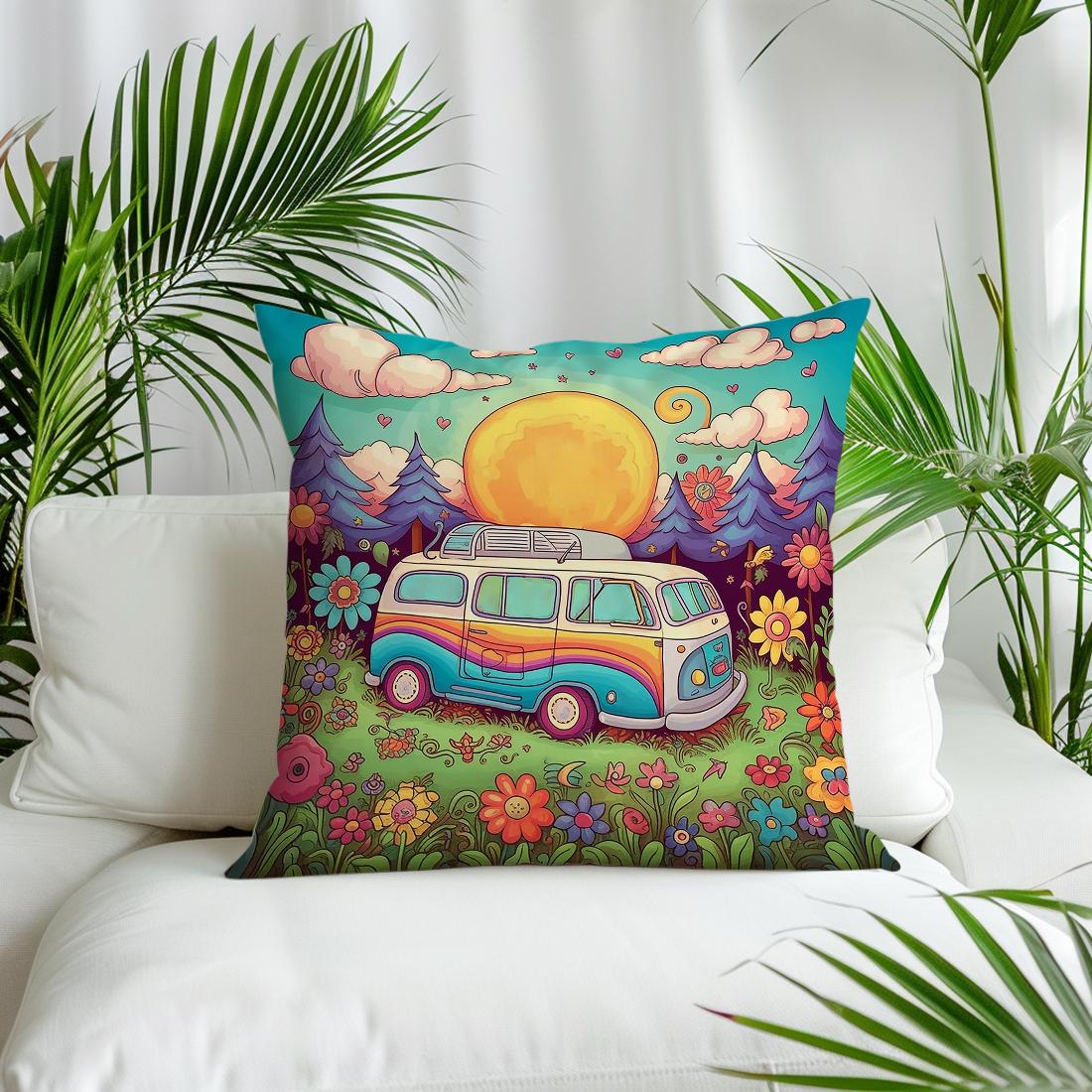 Monika Chen Unisex 50X50cm Colorful Campers Pillowcase 100%Polyester Living Room Bedroom Sofa Office Cushion Case Home Decoration