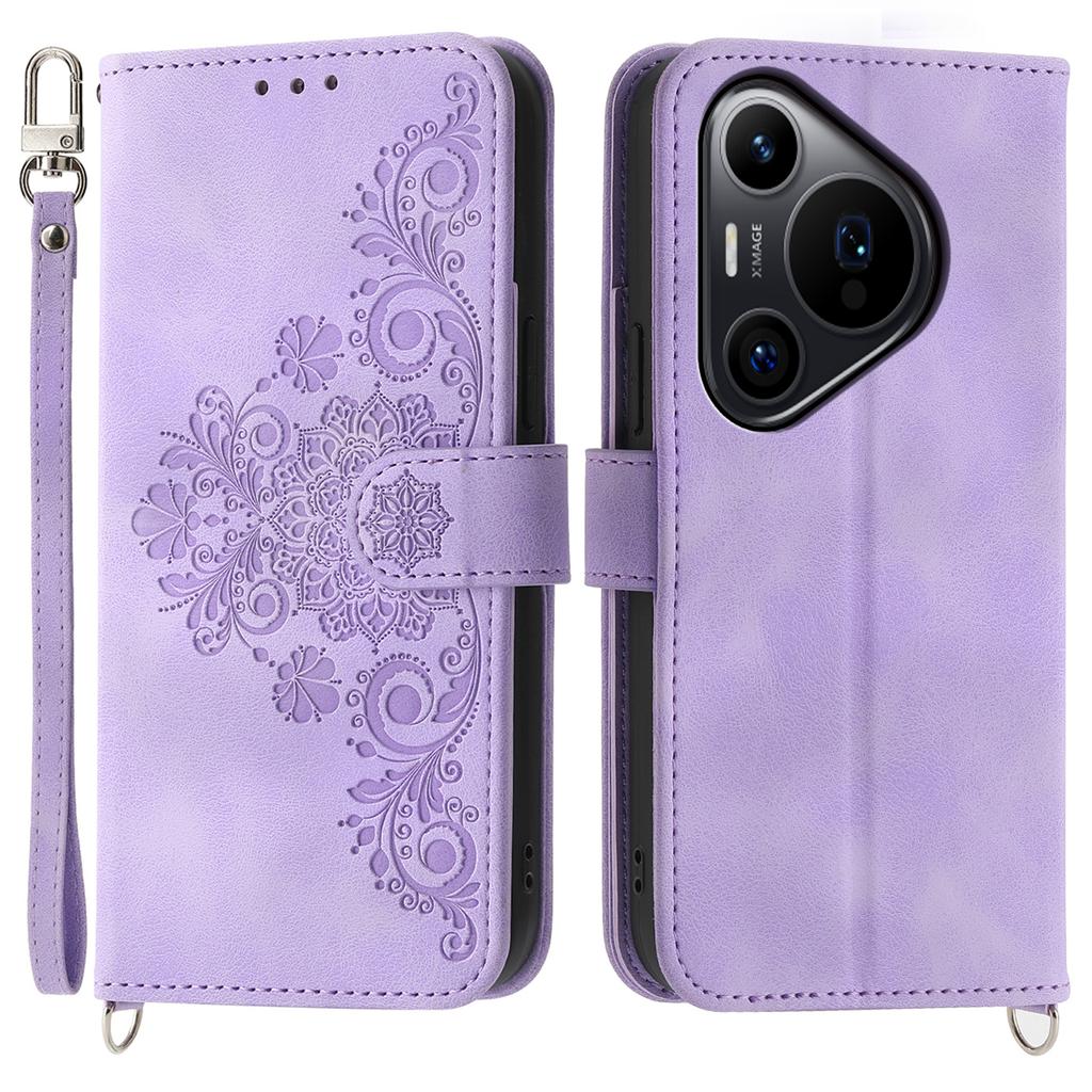For Huawei Pura 70 Pro/Pura 70 Pro+ Crossbody Case Flower Pattern Design PU Leather Flip Phone Cover