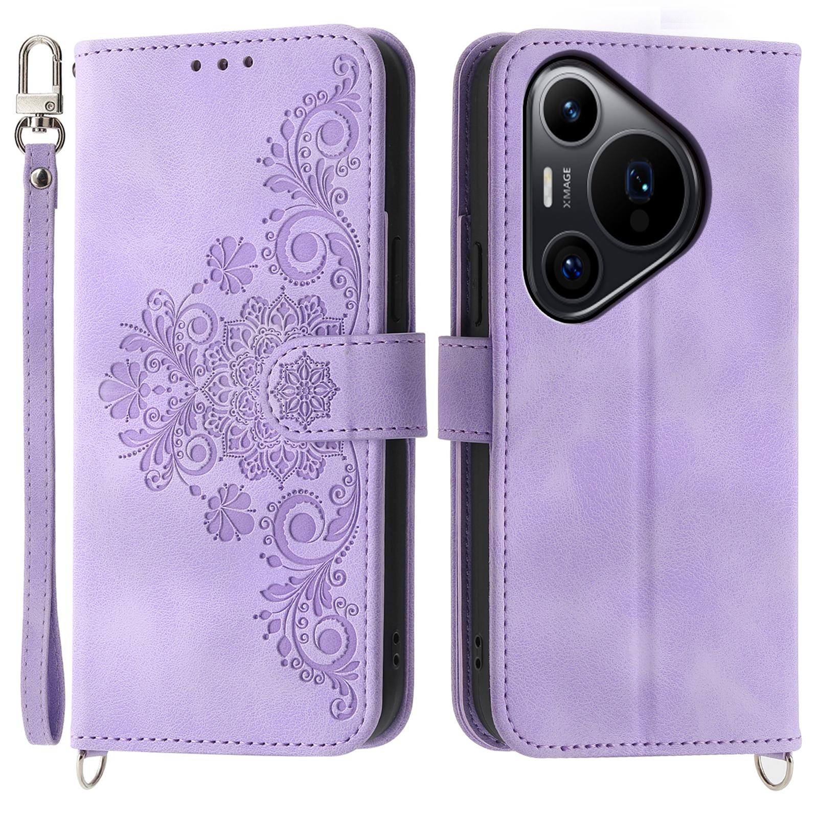 

Чехол-кроссбоди с цветочным узором из ПУ кожи для Huawei Pura 70 Pro/Pura 70 Pro+ Light Purple