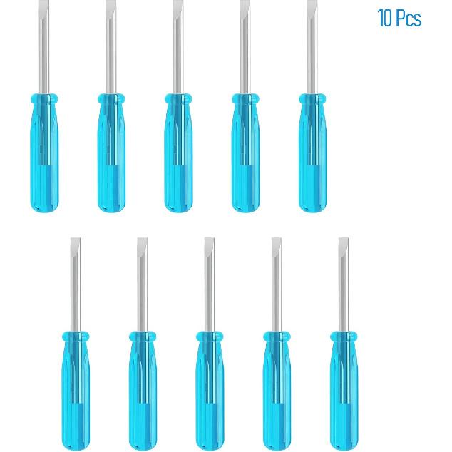 10PCS Mini Slotted Screwdriver, 3mm Flat Head for Watch Eyeglasses Electronics Toy Repair, Non-magnetic, 1.77"(45mm) Total Length (Blue Handle)