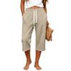 Women Waffle Knit Capri Pants High Waist Elastic Drawstring Casual Loose Fit Side Pockets Mid Length Lounge Pants Summer Wear