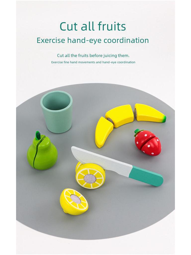 Kids Wooden Fruit Juicer Role Play Toy - Enhances Hand-Eye Coordination Through Fruit Cutting Simulation