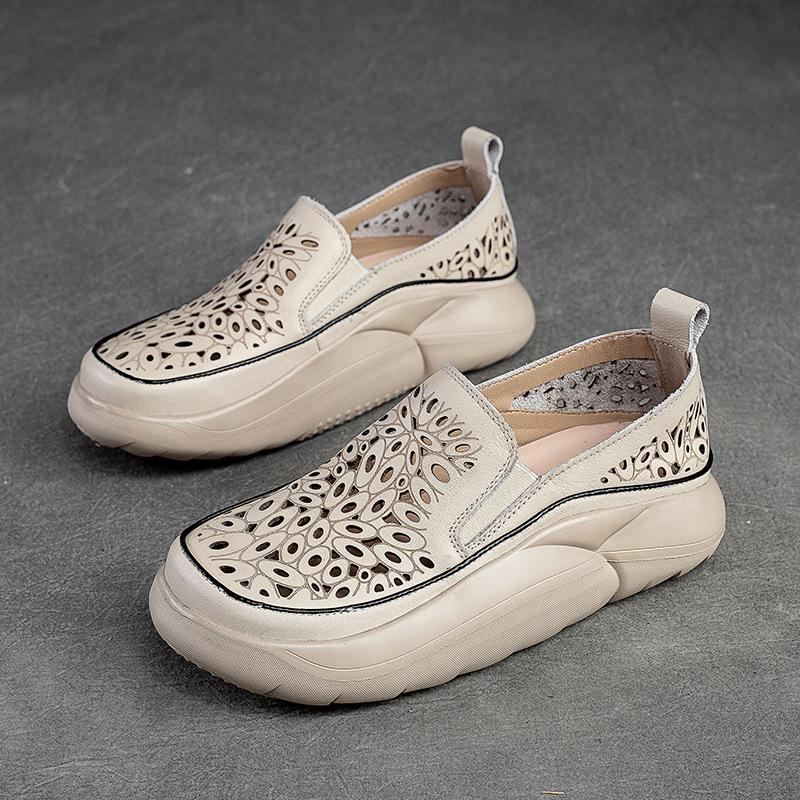 Fashion GKTINOO Fashion Women Hollow Sneakers 2025 Summer Thick Bottom Mixed Colors Genuine Cow Leather Platform Vulcanized Shoes
