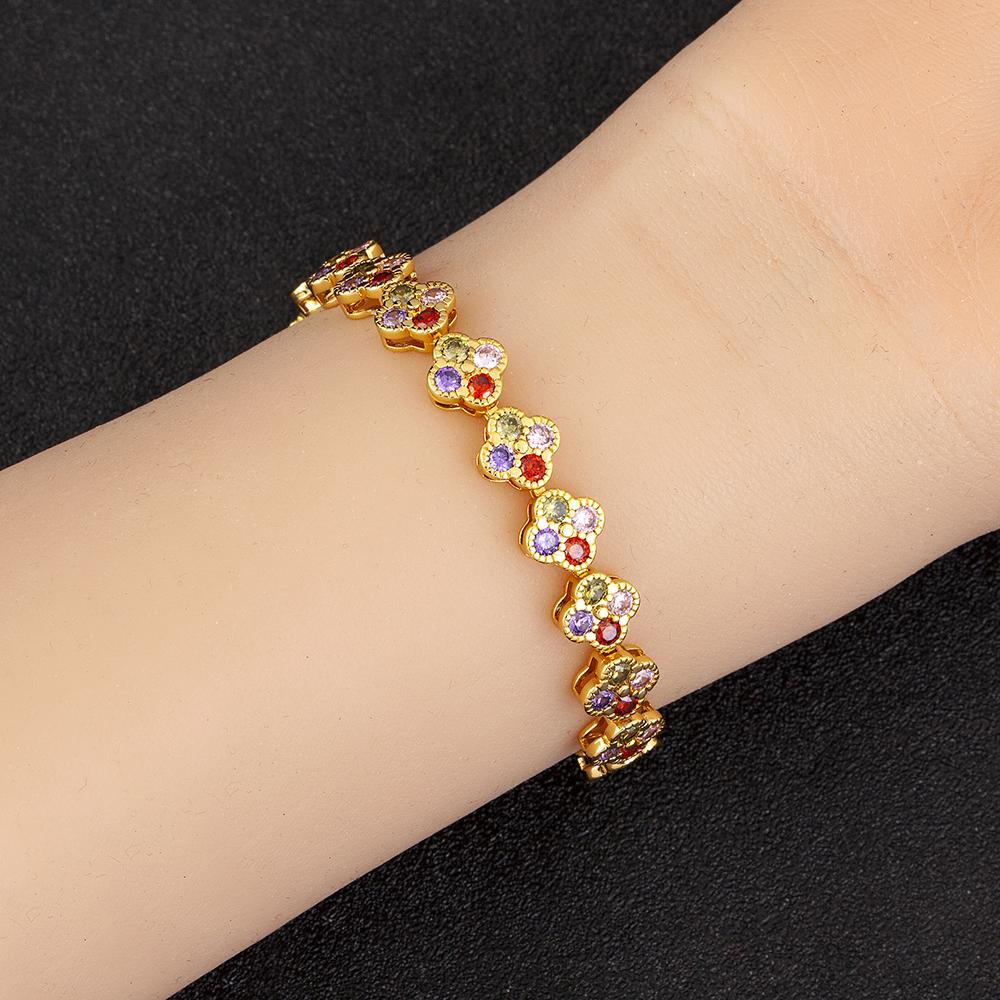 Nidin New Popular Inlaid Colorful Zircon Charm Chain Bracelets 3 Styles For Women Girl Birthday Party Bangle Jewelry Fine Gifts