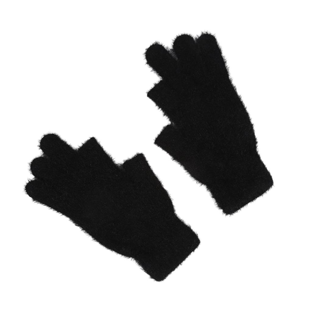 Winter Fingerless Gloves Mink Fur Knitted Gloves Sliding Screen Outdoors Cycling Solid Color Warmer Cold-proof Mittens for Men Women