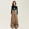 Women Khaki Wide Leg Pants Maillard Style Spring Autumn Loose Straight Draped Floor Length Casual Trousers