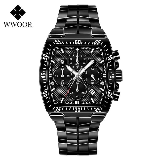 WWOOR Military Watch Men Chronograph Sports Watch For Men Luxury Square Stainless steel Quartz Waterproof Wristwatch Male Clock