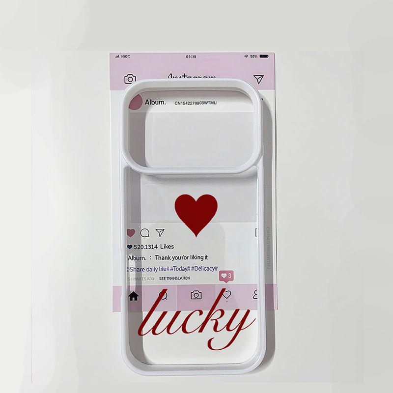 Y2K French Letters Lucky Pink Love Heart Phone Case For iPhone 16 17 Pro 15 13 11 Pro Max 17Air 7 8 14Plus 12 XR X Hard Cover