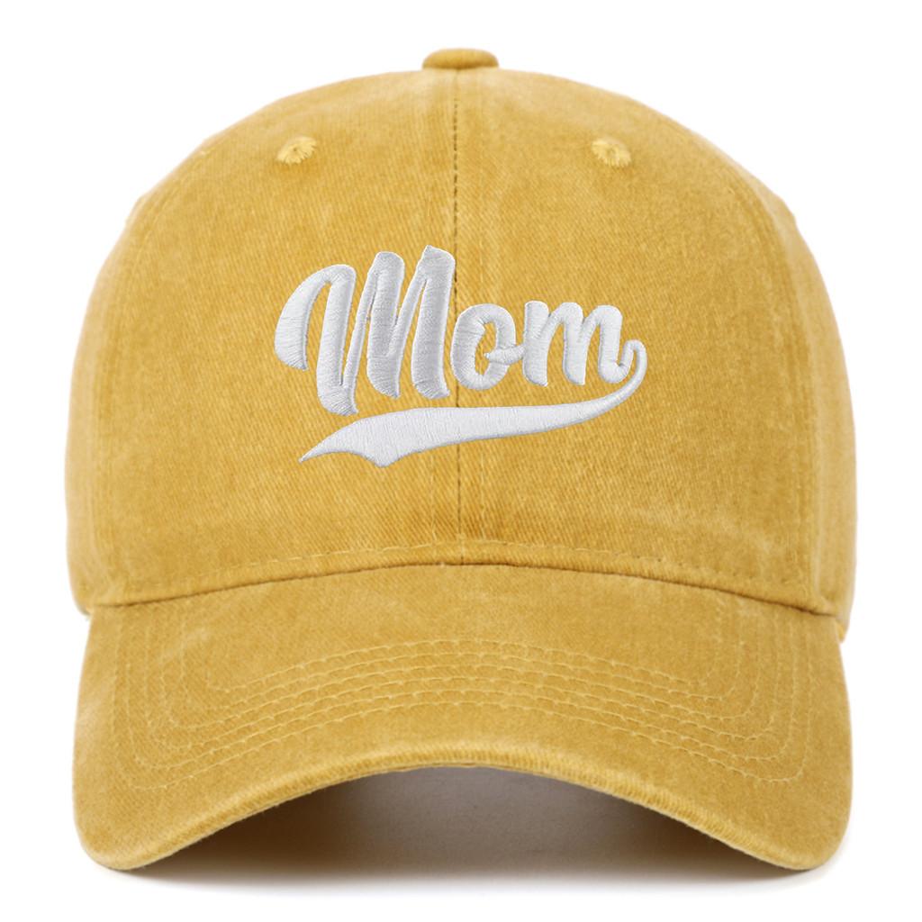

Dad Mom Embroidered Washable Baseball Cap With Sun Protection For Casual Wear 2025 Summer YellowMom
