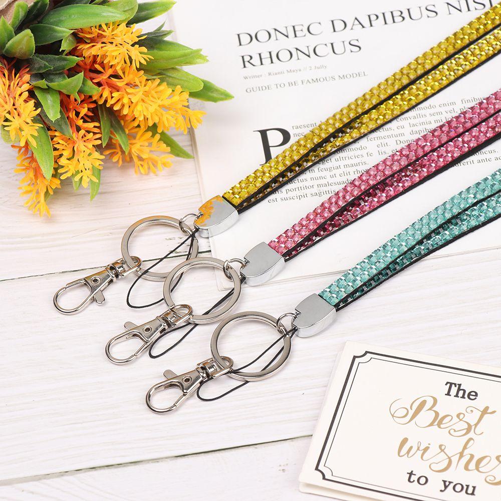 1pc Office Supplies Rhinestone Crystal Retractable Neck Strap Necklace Hanging Rope Lanyard