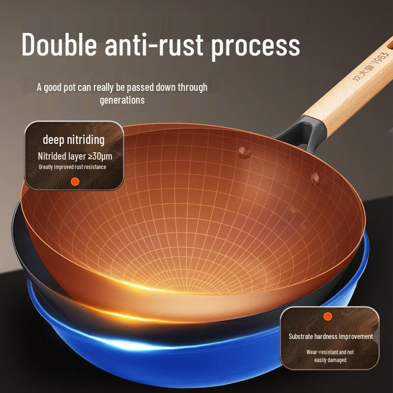 COOKER KING Wrought Iron Non-Stick Chinese Wok