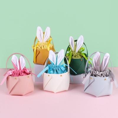 New Leather Easter Bunny Bags Rabbit Soild Color Candy Bags Bunny Ears Gift Packing Bag Wedding