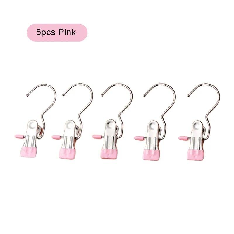5PCS/set Multifunctional Hook Clips Stainless Steel Clothespins for Clothes Hats Pants Portable Travel Hooks Wardrobe Organizer