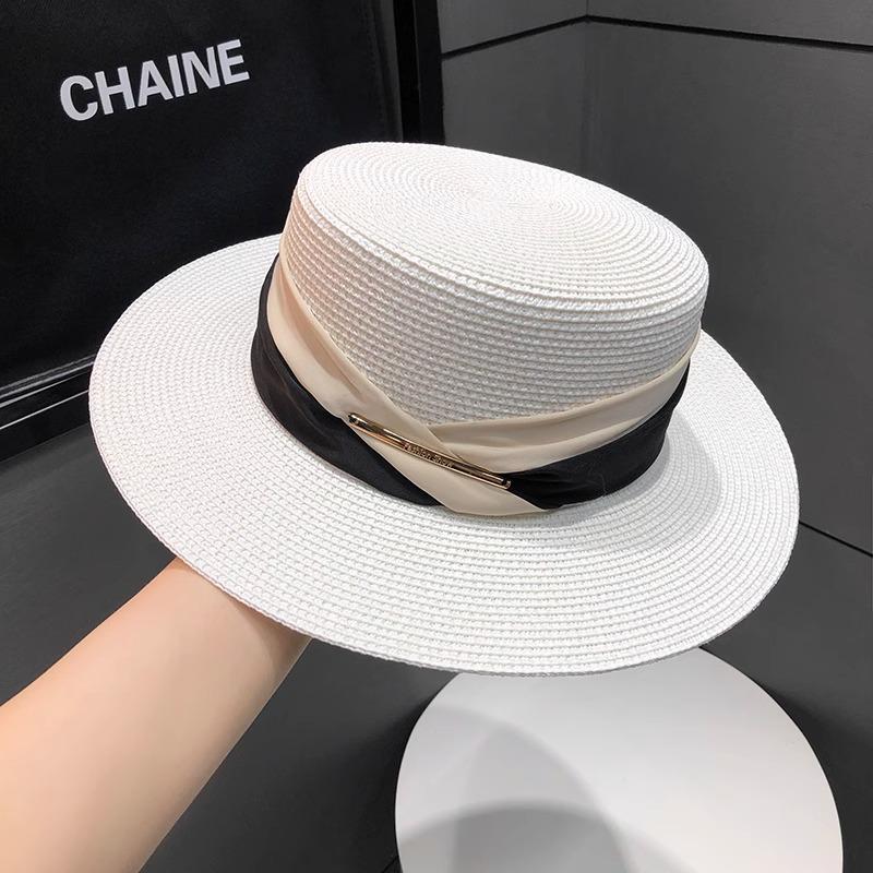 Flat Top Hat Women's Summer Celebrity Style Sun Hat Seaside Beach Cool Hat Sunshade Sun Protection Straw Hat