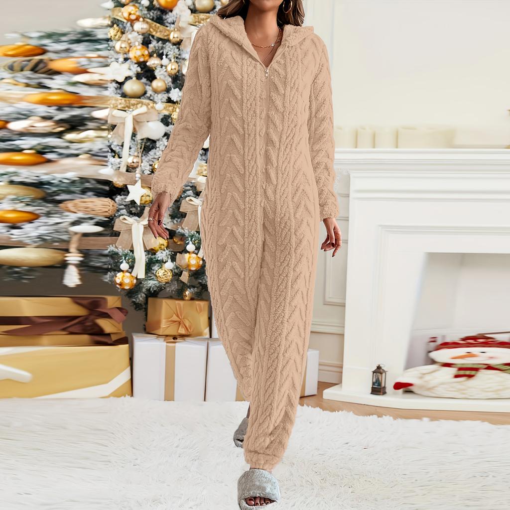 Women's Fashion Solid-Color Homewear Plush Comfortable One-Piece Pajama