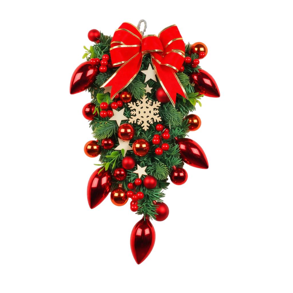 Christmas Wreath Door Hanging with LED Lights, Staircase Decoration for Indoor Home Holiday Décor
