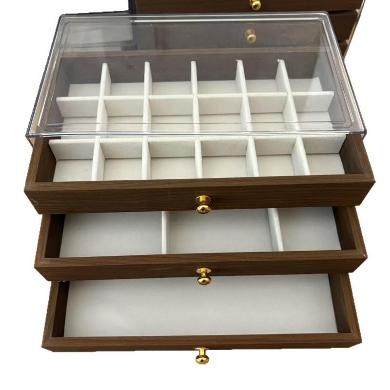 Vintage Walnut Jewelry Organizer Earrings Necklace Dust Jewelry Box Home Desktop Large Capacity 3 Layer Jewelry Box