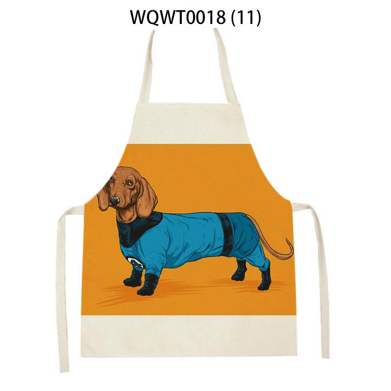 Lovely Animal Dog Printed Linen Sleeveless Kitchen Aprons Women Men Home Cooking Baking Waist Bib Dachshund Cleaning Aprons