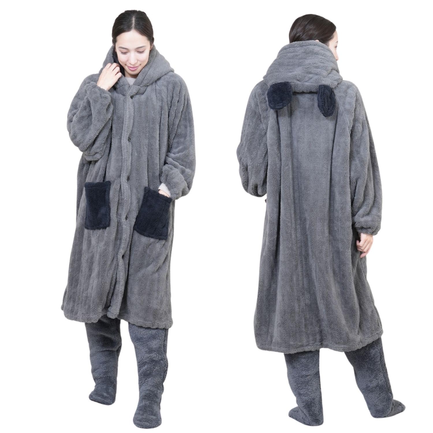 

Mie-Mie Warm and Fluffy Loungewear Set for Men and Women, Includes Wearable Blanket and Leg Warmers (Men s Large, Gray)