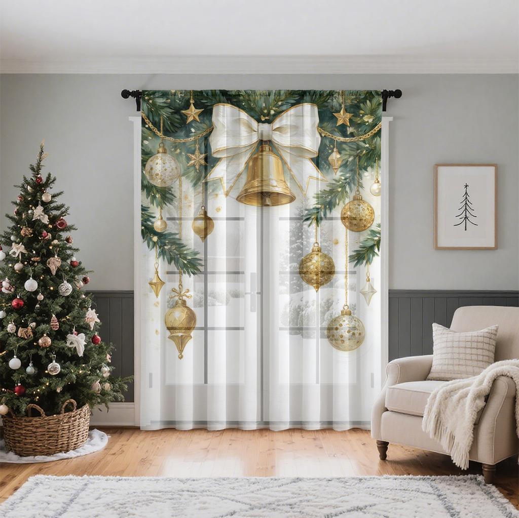 Christmas Decorative Curtain Lightweight Breathable Made Polyester Design Convenient Decoration Suitable Living Room Bedroom Dining Area Office